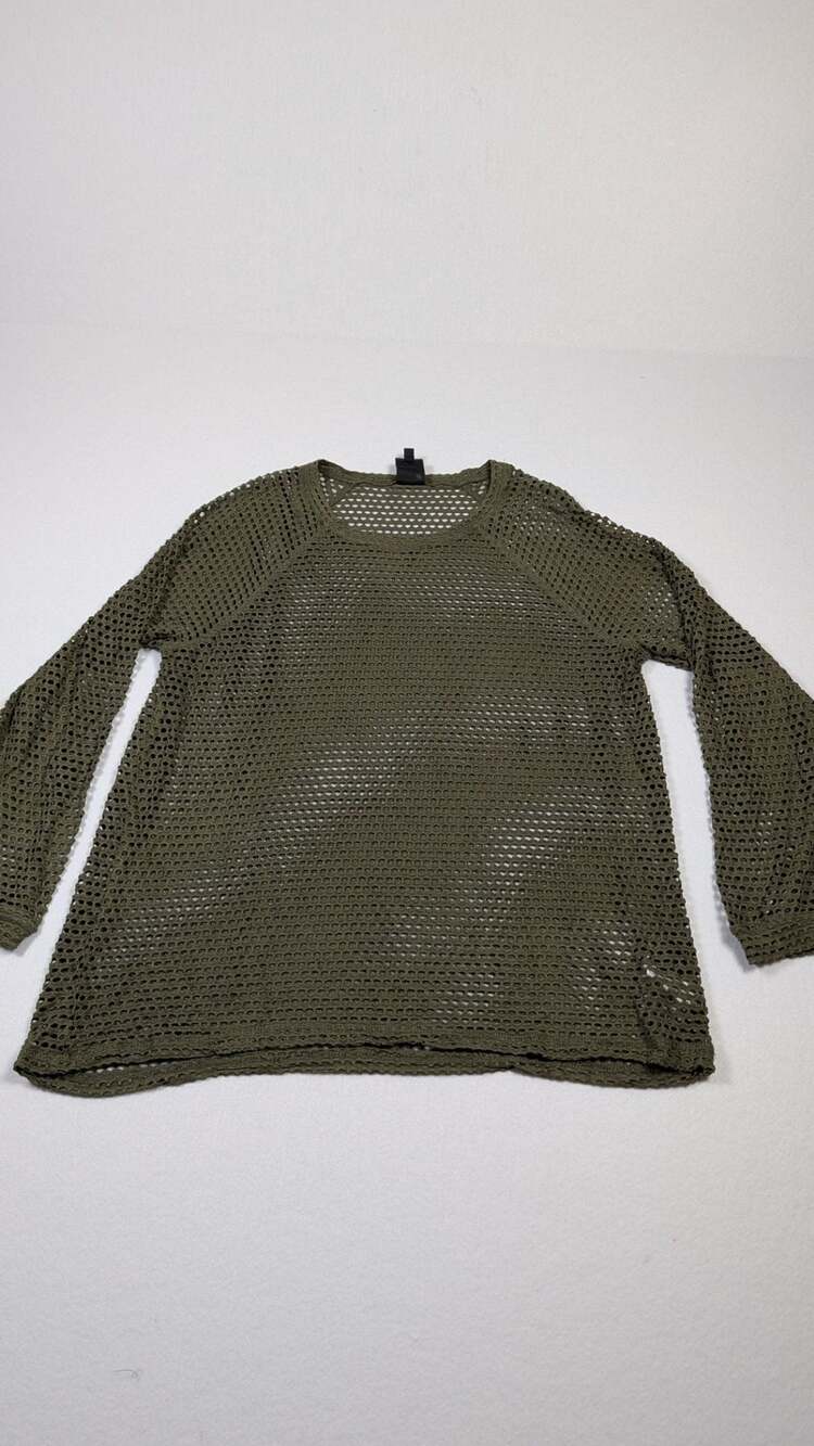 Bobeau Women's Khaki Green Openwork Crochet Pullover Sweater 1 XL